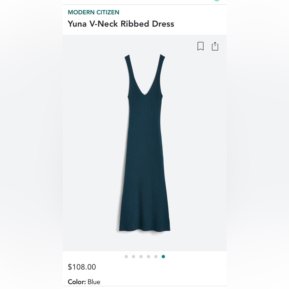 V Neck Ribbed Teal Dress